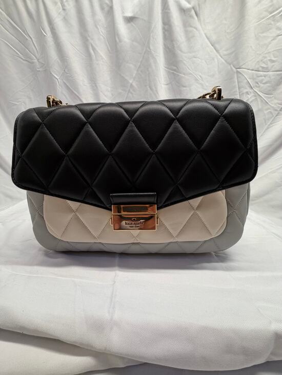 kate spade Handbags - Rare Kate Spade Quilted Color‑Block Shoulder Bag – Black & Beige – Gold Chain
